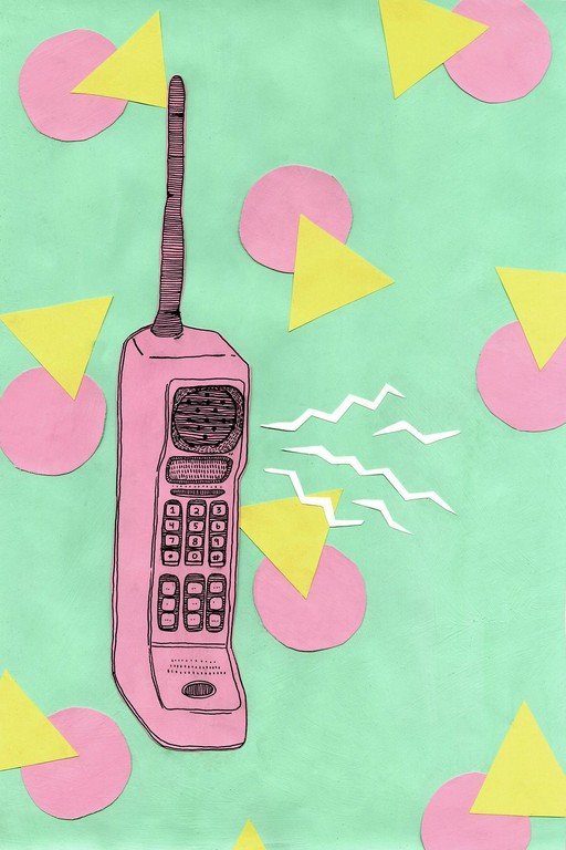 Retro Pink Cell Phone with Geometric Shapes