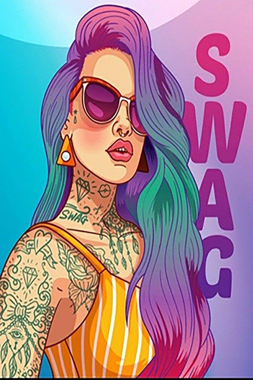 Tattooed Woman with Colorful Hair and Sunglasses