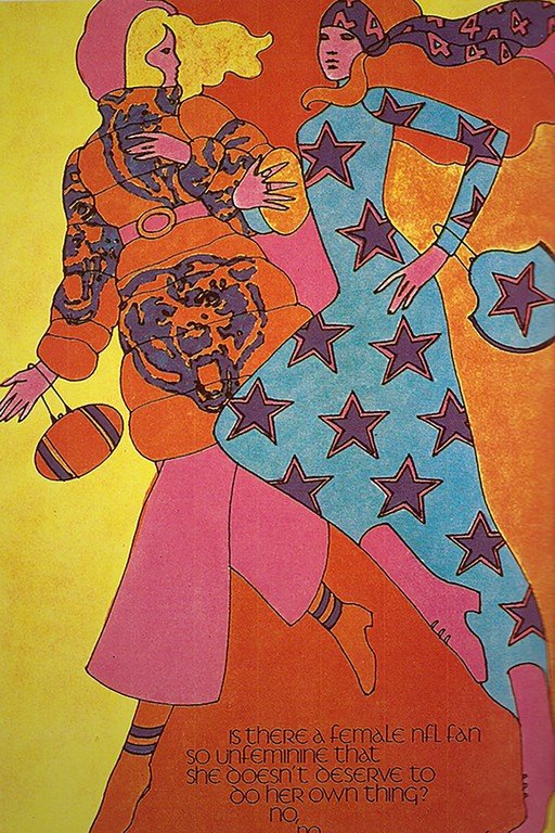 Retro Fashion Illustration of Women with Footballs
