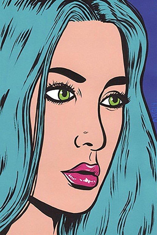 Pop Art Portrait of a Woman with Blue Hair