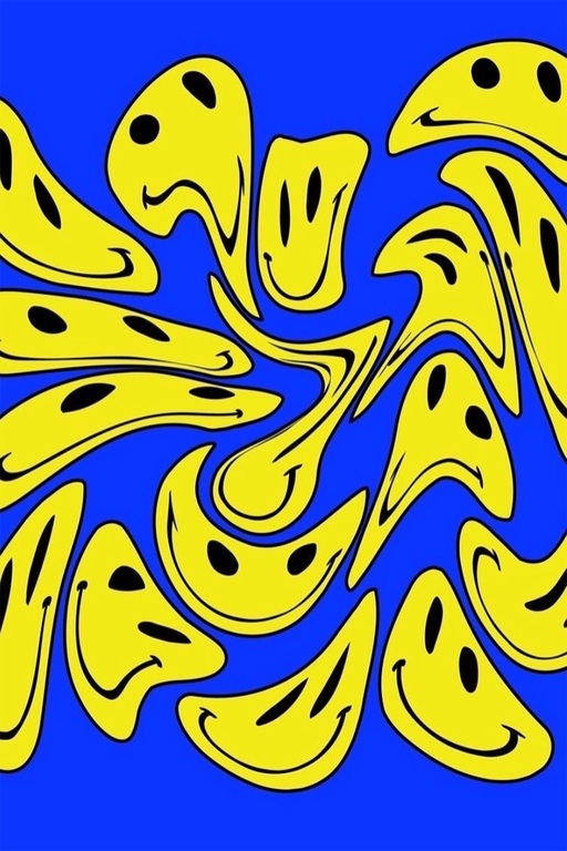 Melting Smiley Faces on Blue Background