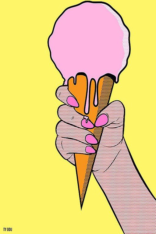 Pop Art Ice Cream Cone Held by Hand