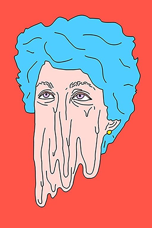Surreal Melting Face with Blue Hair