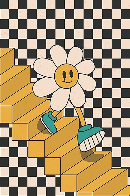 Groovy Flower Character Ascends Stairs