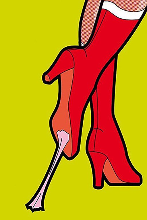 Pop Art Woman's Legs with Red Boots and Bubble Gum