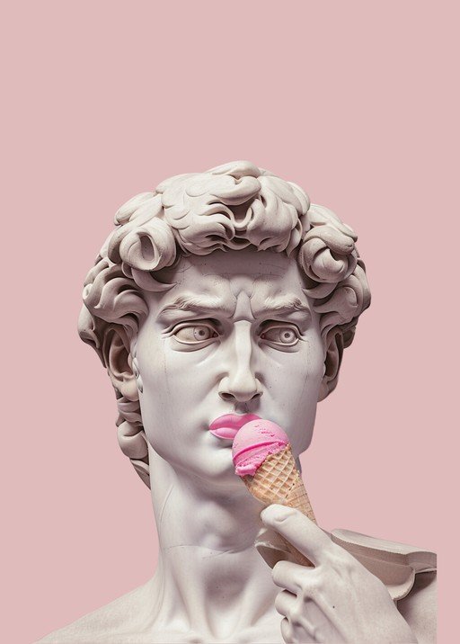 David Statue Eating Pink Ice Cream