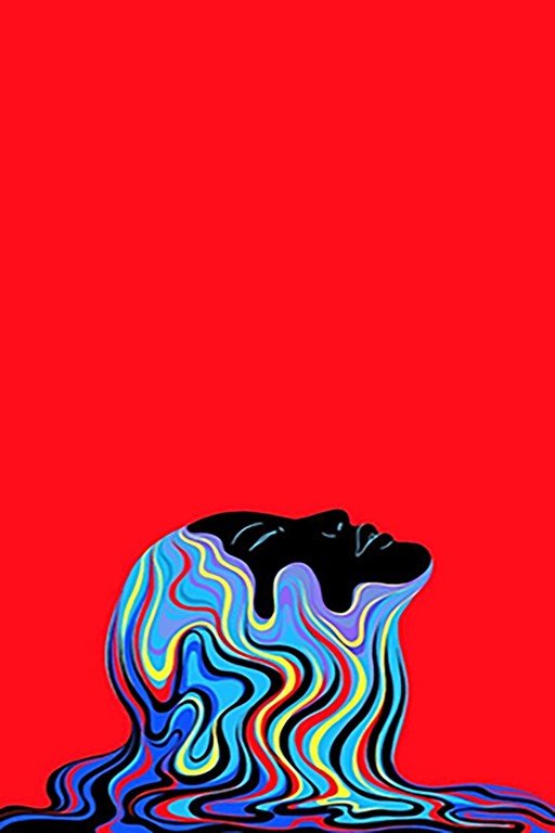 Psychedelic Melting Face on Red Background