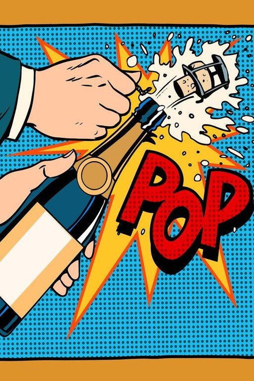 Champagne Bottle Popping Cork in Pop Art Style