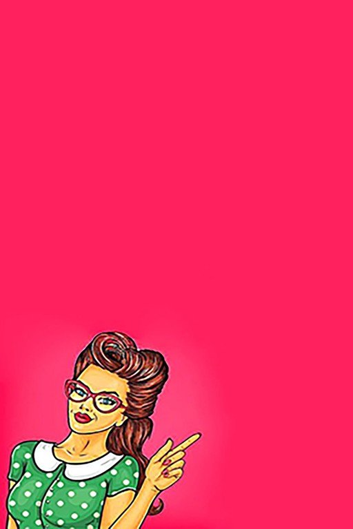 Retro Woman in Polka Dot Dress Points to the Side