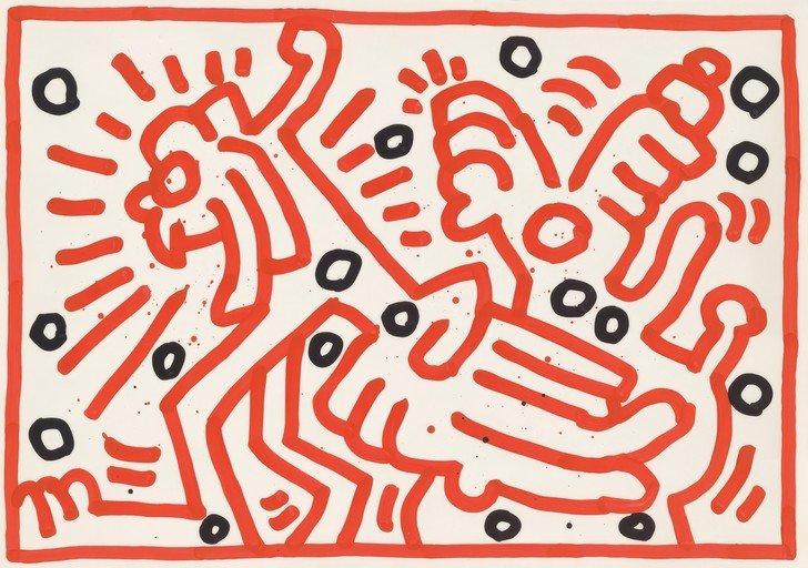 Keith Haring Abstract Figures in Red and Black