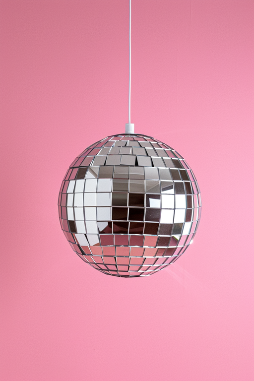 Disco Ball Hanging Against Pink Background