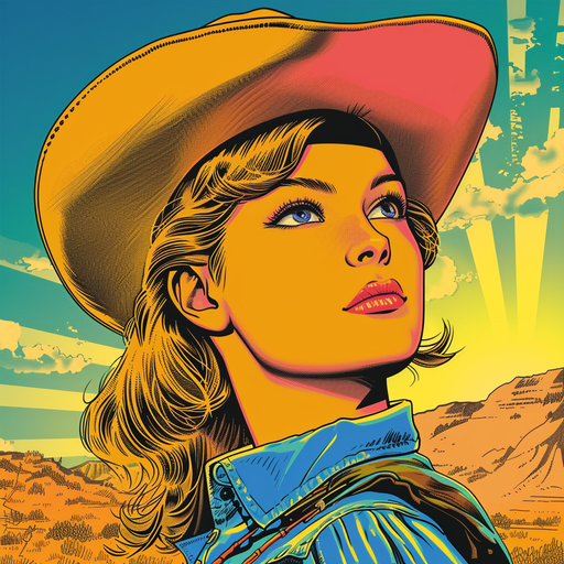 Cowgirl Looking Up at the Sky in a Desert Landscape
