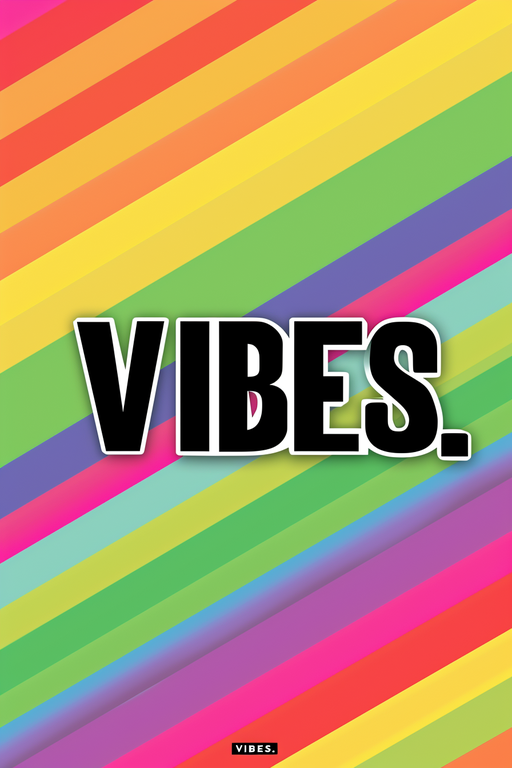 Vibes Text on Rainbow Diagonal Stripes Background