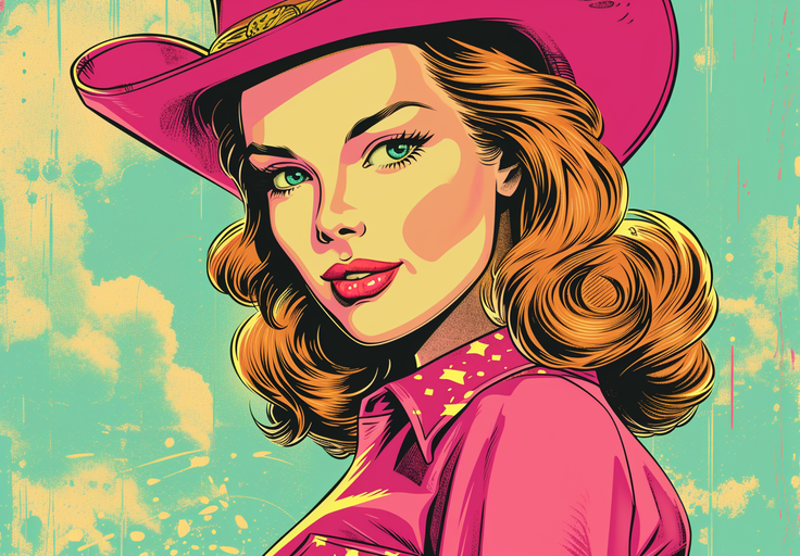 Retro Cowgirl Portrait in Pop Art Style