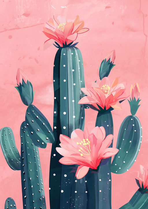 Pink Cactus Flowers Bloom on Textured Background