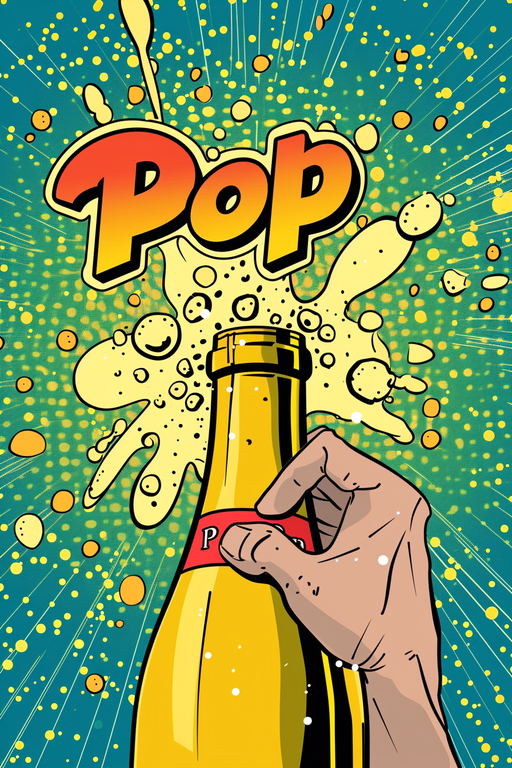 Pop! Champagne Bottle Explodes in Comic Style