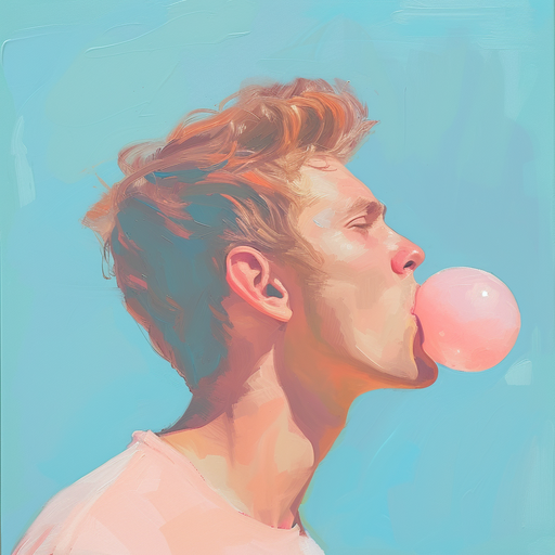Young Man Blowing Pink Bubblegum