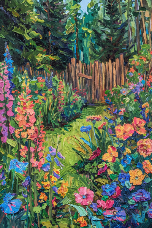 Impressionist Garden Path with Vibrant Flowers
