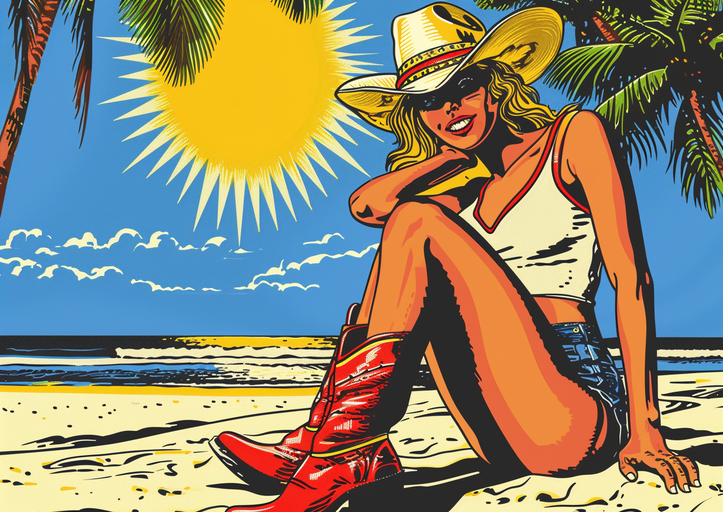 Cowgirl on Beach Under Sunny Sky