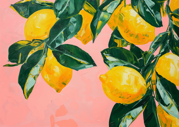 Vibrant Lemons on a Pink Background Painting