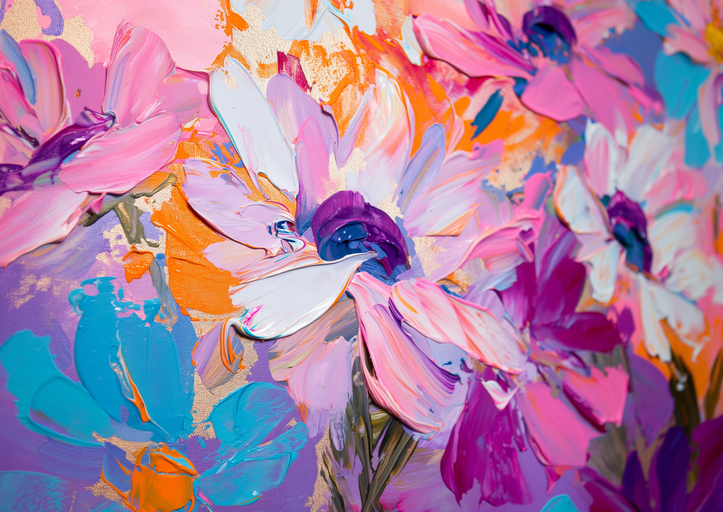 Impressionistic Floral Painting with Thick, Textured Brushstrokes