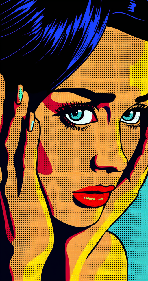 Pop Art Portrait of a Woman with Blue Hair