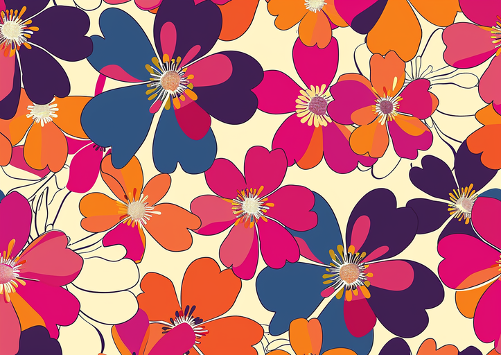 Retro Floral Pattern with Bold Colors