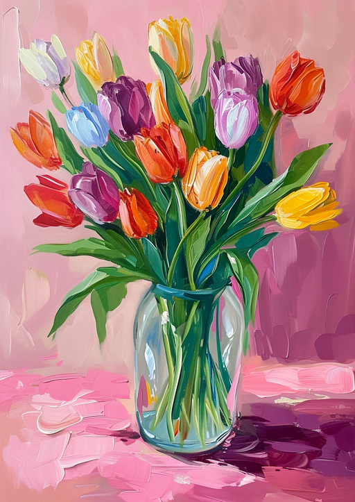 Vibrant Tulip Bouquet in Glass Vase