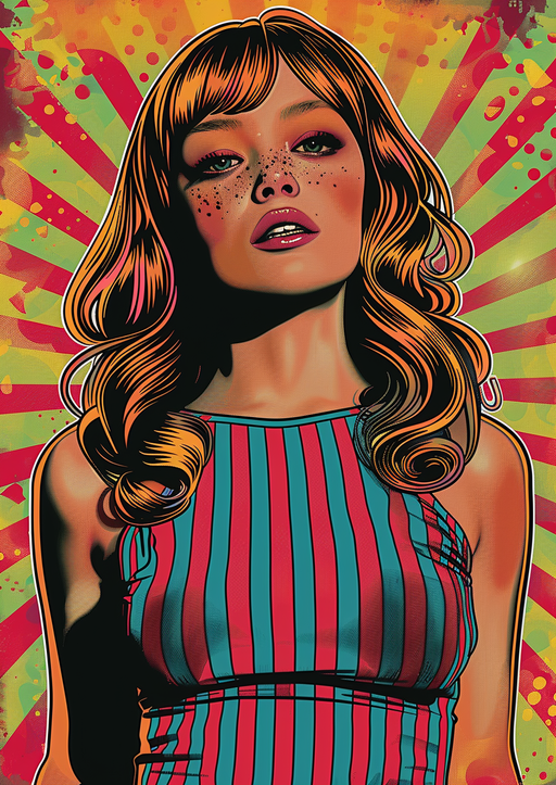Retro Pop Art Portrait of a Woman with Freckles