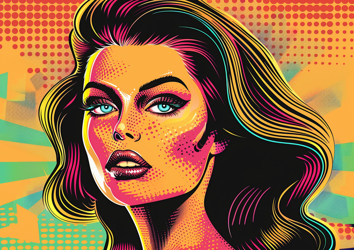 Pop Art Portrait of a Woman with Striking Blue Eyes