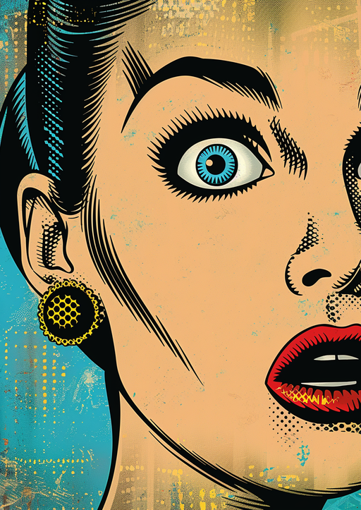 Pop Art Woman with Wide Eyes and Red Lips