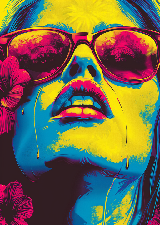 Vibrant Pop Art Portrait of a Woman with Sunglasses