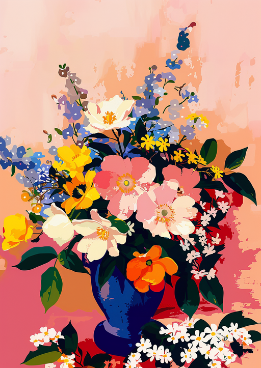 Vibrant Floral Arrangement in Blue Vase