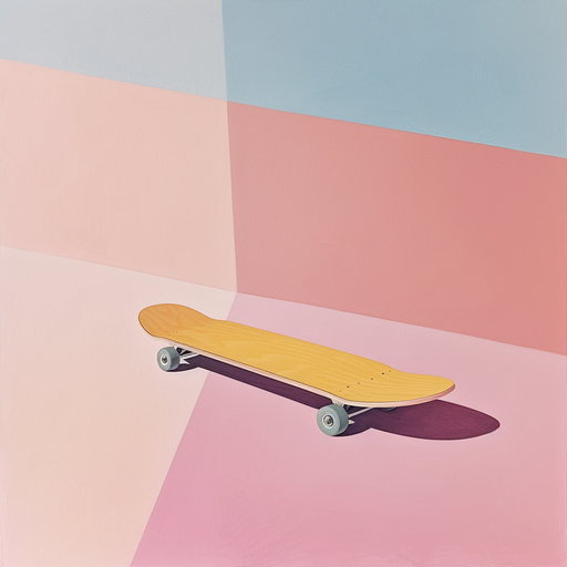 Minimalist Skateboard on Pastel Pink and Blue Background
