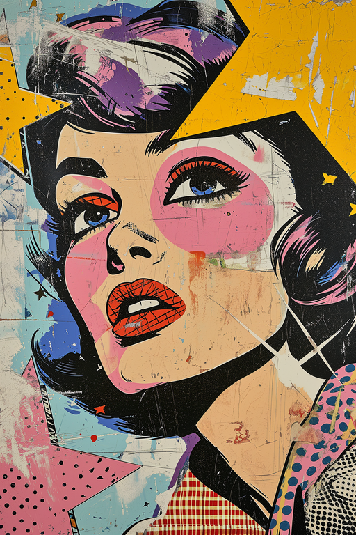 Pop Art Woman Portrait with Bold Colors and Textures