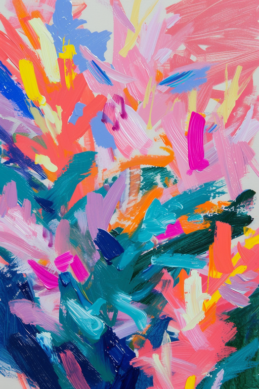 Vibrant Abstract Brushstrokes in Pink, Teal, and Orange