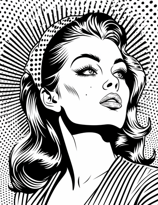 Pop Art Woman with Bandana and Striped Shirt