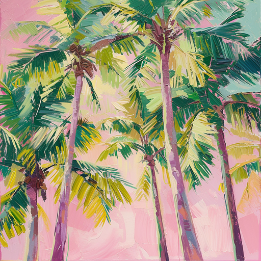 Impressionist Palm Trees Under Pink Sky