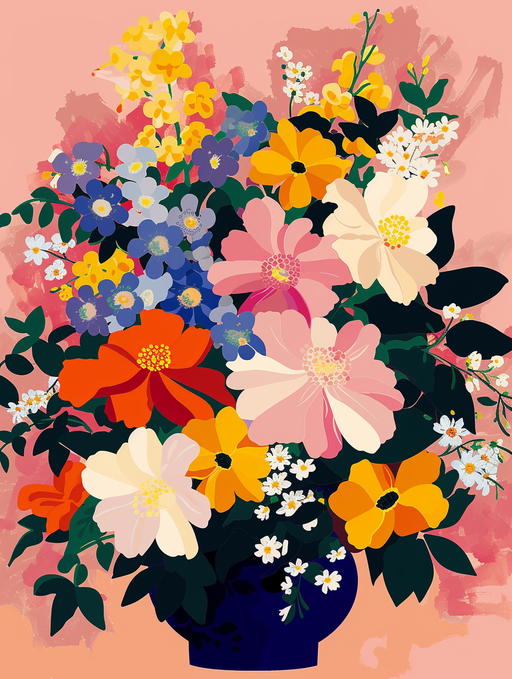 Vibrant Floral Arrangement in a Blue Vase
