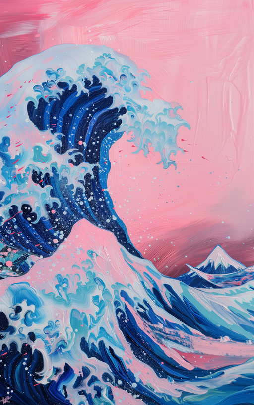 Pink and Blue Abstract Wave Painting