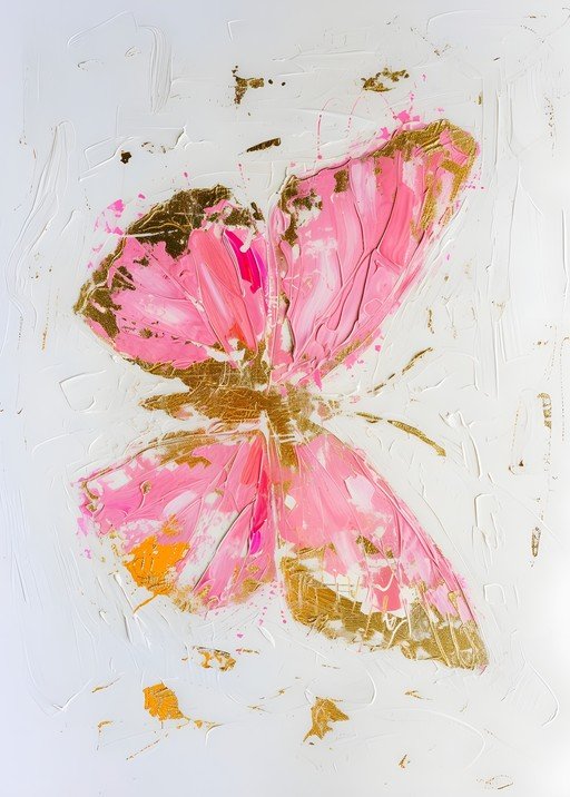 Abstract Pink and Gold Butterfly Painting