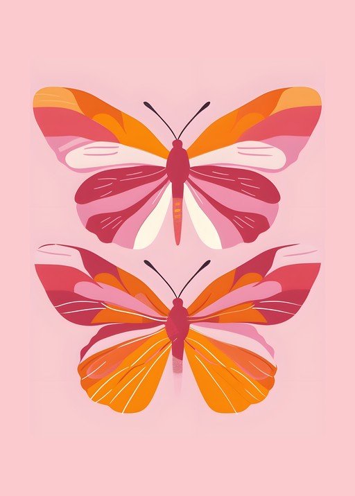 Two Stylized Butterflies in Pink and Orange Hues