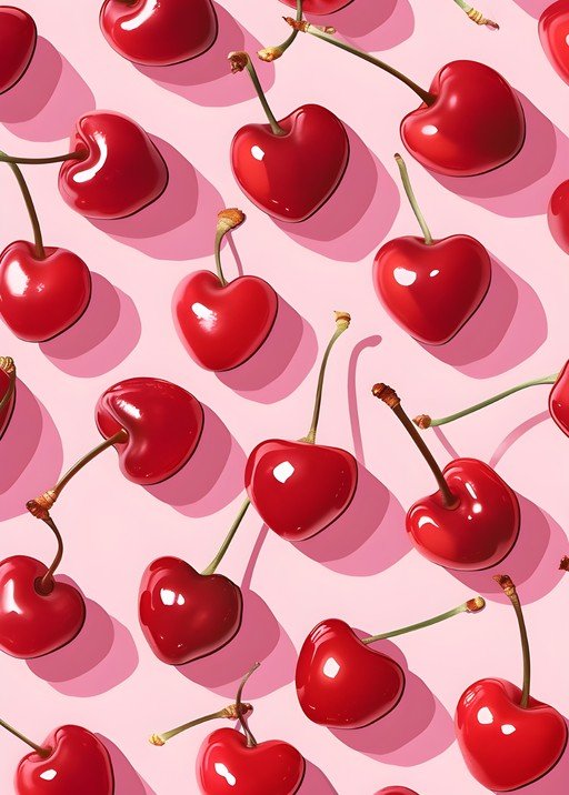 Vibrant Red Cherries Pattern on Pink Background