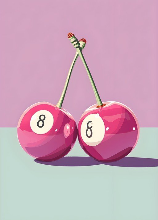 Surreal Pink Cherries with Billiard Ball Markings