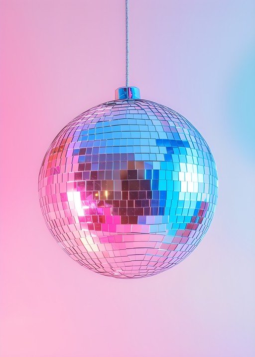 Disco Ball with Pink and Blue Gradient Background
