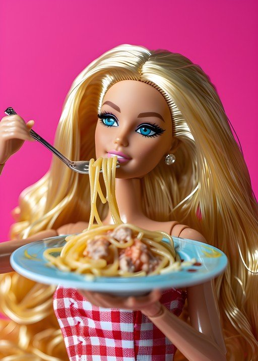 Barbie Enjoys Spaghetti with Meatballs