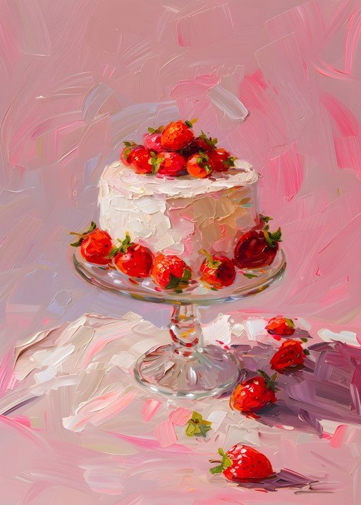 Impressionist Strawberry Cake Painting