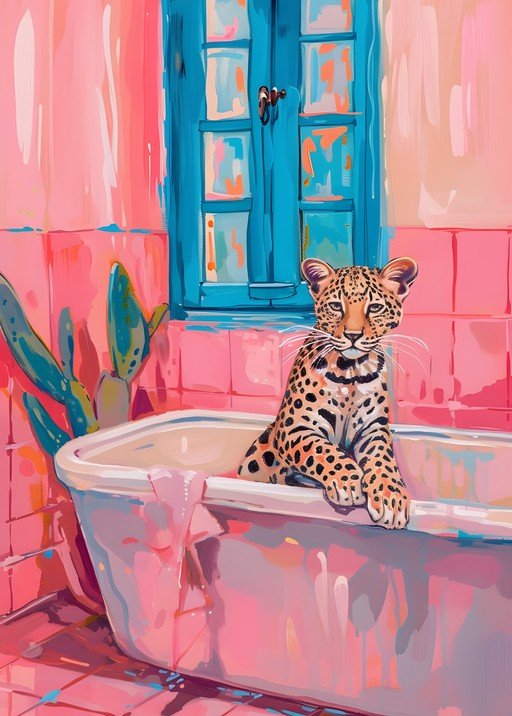 Leopard in a Pink Bathtub