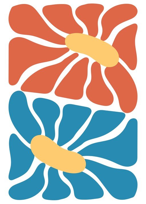 Abstract Floral Art with Red and Blue Petals