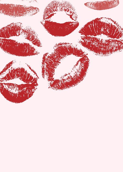 Red Lipstick Kiss Marks on Pink Background